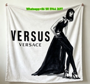 Versace Versus Monochrome Black And White Fashion Illustration Print Flannel Throw Blanket Luxury Sofa Cover Blanket IMG_1671